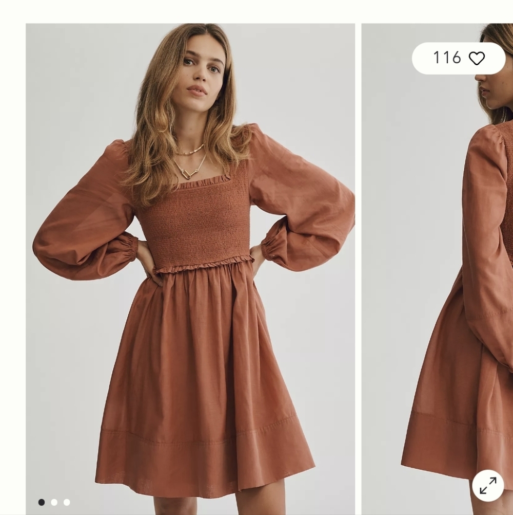 Anthropologie Erin Fetherston Rust Smocked Bodice Midi Dress